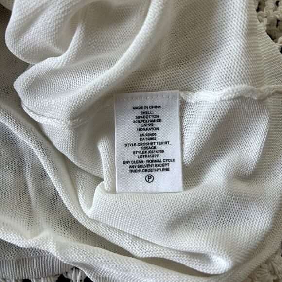 Theory Ivory Crochet T-Shirt Top P Short Sleeve Layered Knit Minimalist Tee - Picture 16 of 16